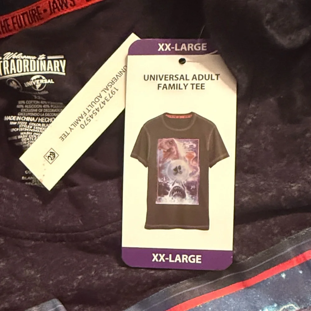 Universal Black Short Sleeve Tee with Neon Dinosaur, Shark & Space Graphic - Picture 4 of 5